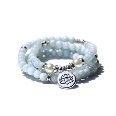 108 Aquamarin Beads Mala with Lotus Charm-Your Soul Place